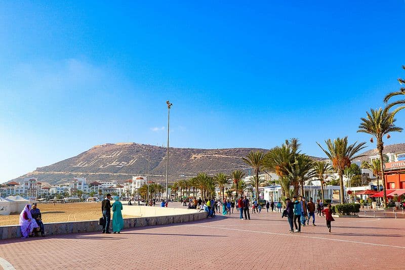 A family with children enjoying a sandy beach in Agadir