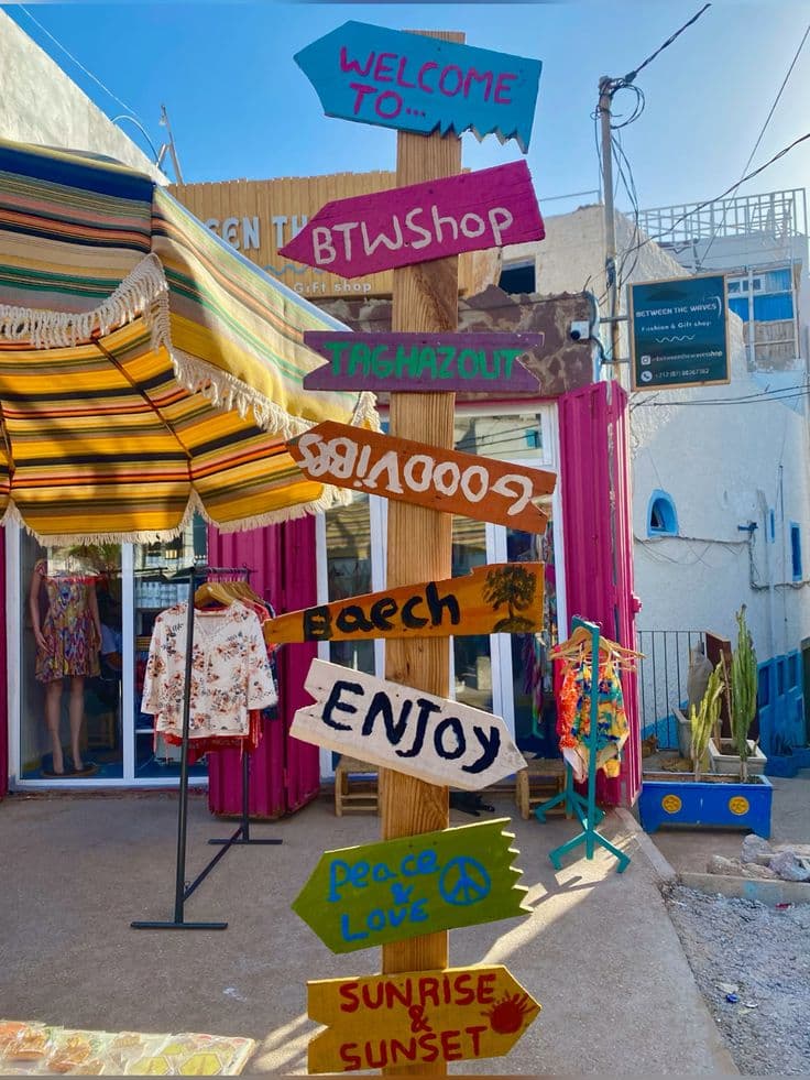 The whitewashed village of Taghazout above its surf beach